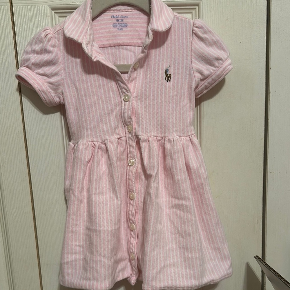 Ralph Lauren Pink Button Down dress with Embroidered Logo and matching bloomer
